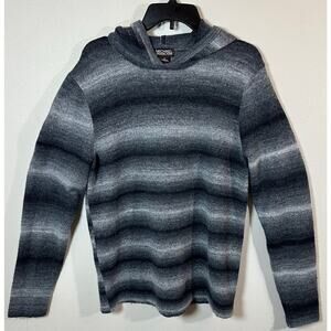 Michael Kors Striped Wool Blend Hoodie Gray Black Grunge Emo Cozy Size M
